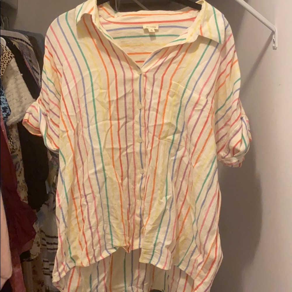 Rainbow stripe button down top